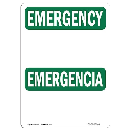 OSHA EMERGENCY Sign, Blank Write-On Bilingual, 10in X 7in Rigid Plastic